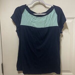 Merona Cotton Women's Blouse Size L Blue Green Zipper Back